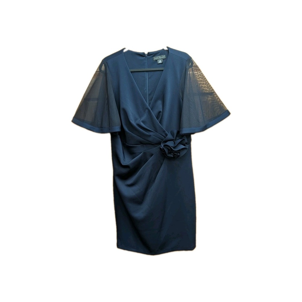 Jessica Howard Women's Size 14 W Sheer Lined Bell Sleeves Navy Formal Party